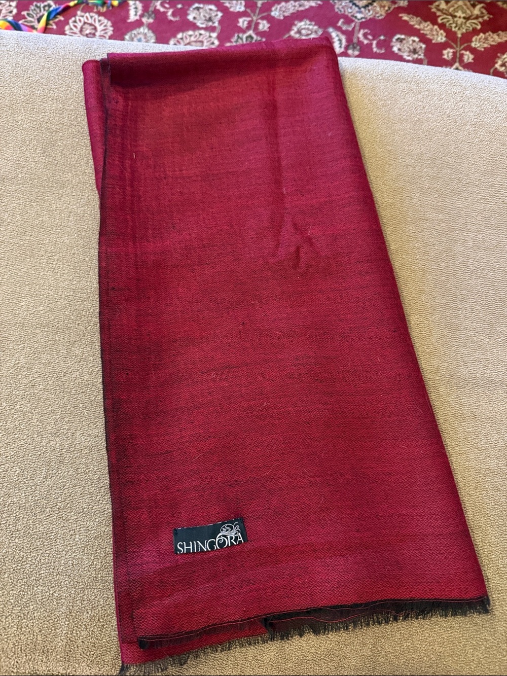 Shingora Merino Wool Black and Burgandy Scarf Wrap (TD)
